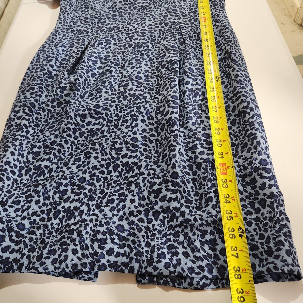 Vtg Maggy London 100% Silk Leopard Print Shift Dress‎ Sz 8 Blue Pleated Notch V - Picture 5 of 9